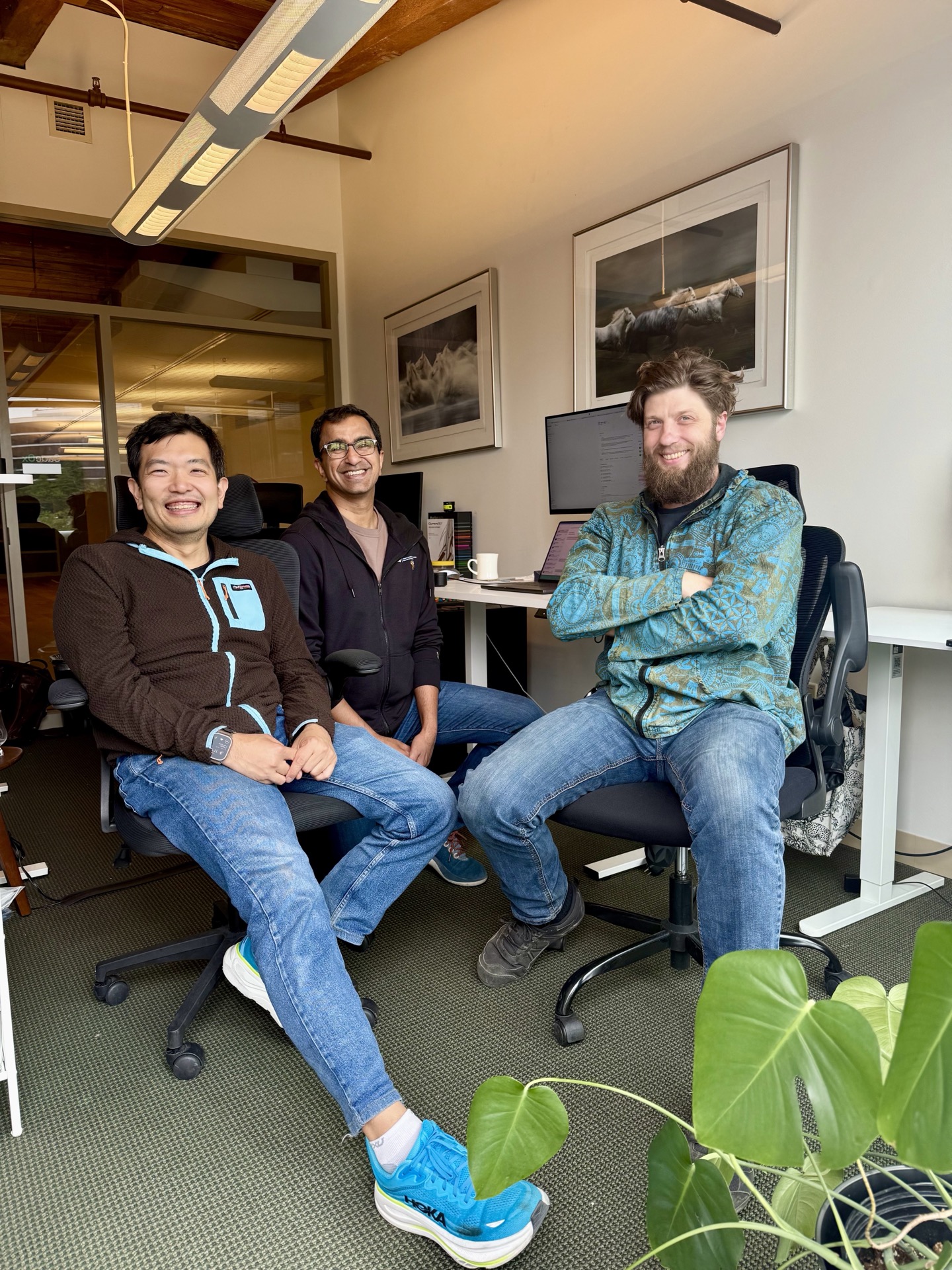 Yucheng, Hoyt, and Ajit at SageOx HQ over a bottle of Aberlour.